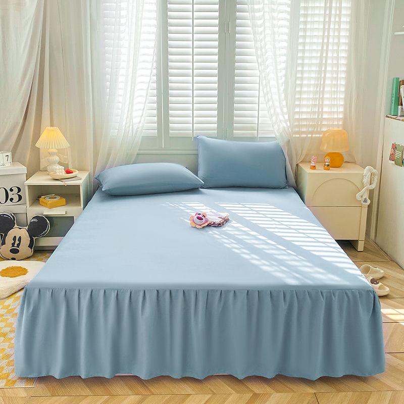 New Solid Color Sanding Bed Skirt Pillowcase Three Piece Set of Seasonal Universal Bed Covers Anti Slip Dustproof Sheets Bedding