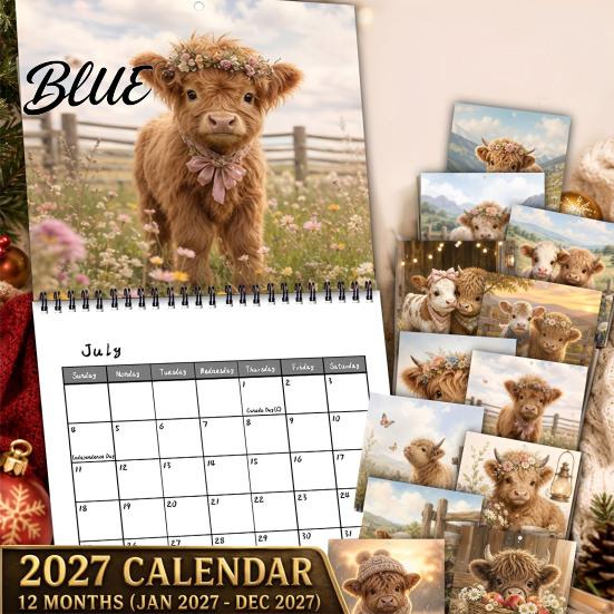 Desk Calendar for Farmhouse Animal Cow Wall 2027 Highland Home Office Calendar Funny Rustic New