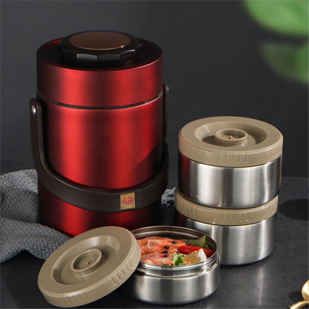 Vacuum Insulation Lunch Box 304 Stainless Steel Portable Easy Using 3 Layer Thickened Vacuum Insulated
