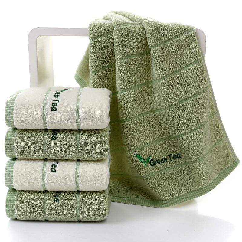 Soft Striped Green Tea Terry Towels for Adults Face Hand Towels Bathroom Camping Yoga Towel
