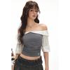 UNIFREE Color Block Slim Fit Off-Shoulder Shirt