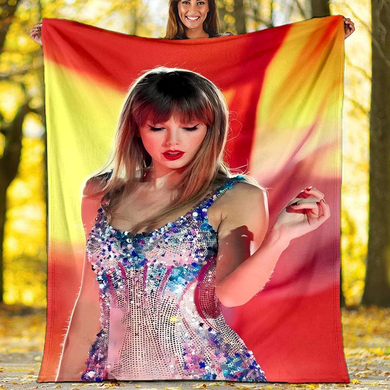 1pc Taylor Swift1 Theme Blanket - Digital Print, Polyester, Cozy for All Seasons, Perfect for Outdoor, Camping, and Travel