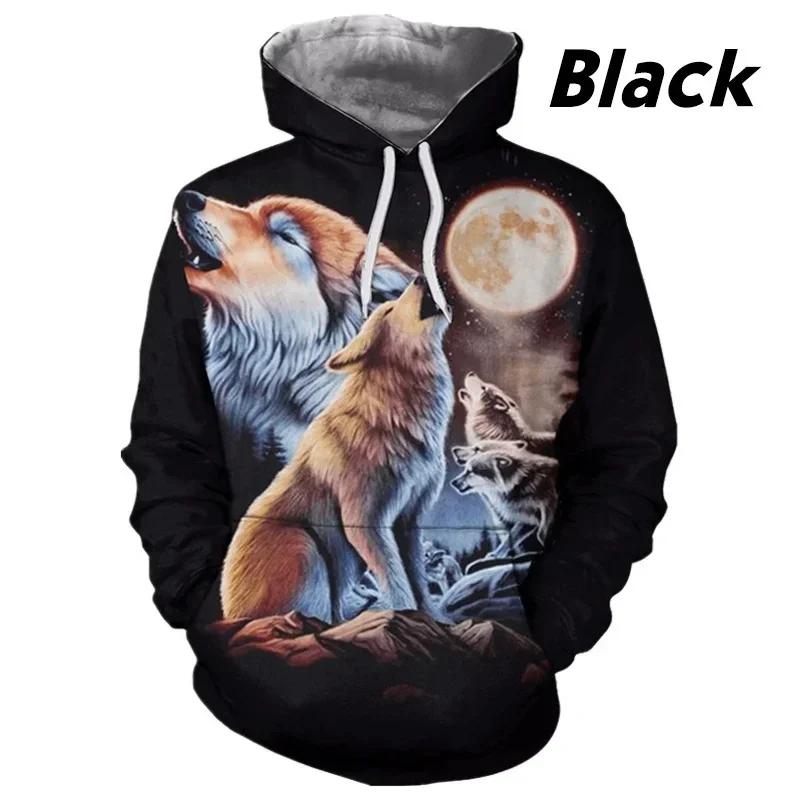 

2024 Осень Зима Мужская Мода 3D Животные Толстовки Женские Толстовки С Принтом Свирепый Волк Голова Капюшон Стильный Топ Плюс Размер S