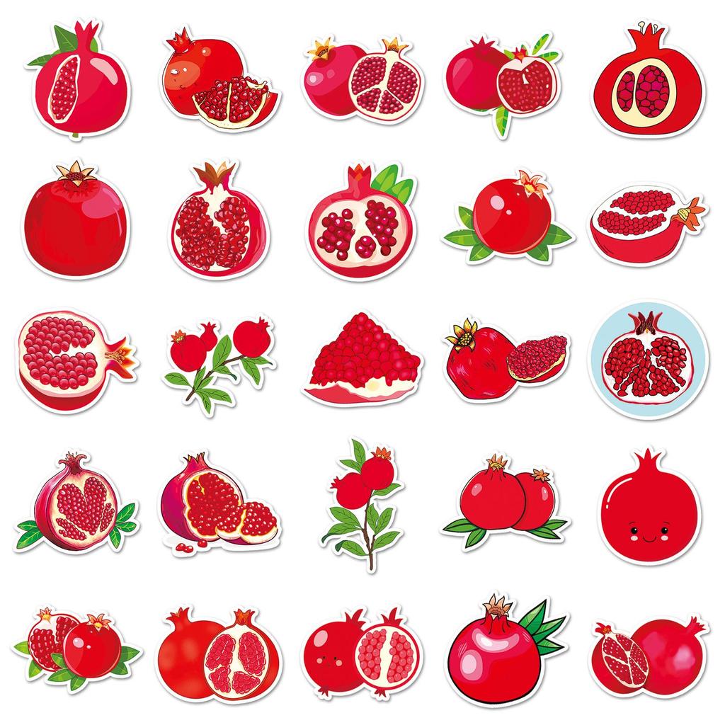 50 Cute Pomegranate Cartoon Stickers for Kids - Waterproof Decorative Fruit Stickers for Journals