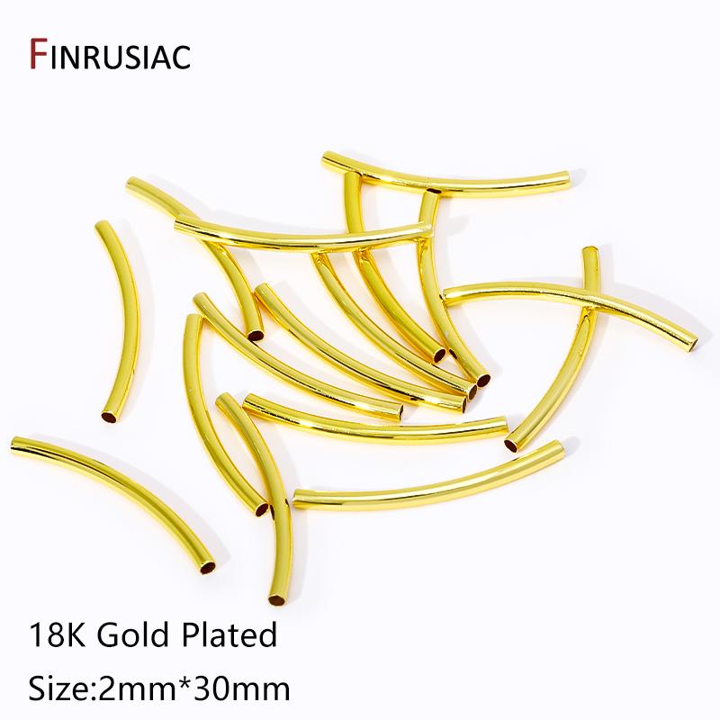 14/18k Gold Plated Brass Smooth Long Curve Tube Spacer Beads,20/30mm Tube Beads Connectors For DIY Jewelry Making Accessories