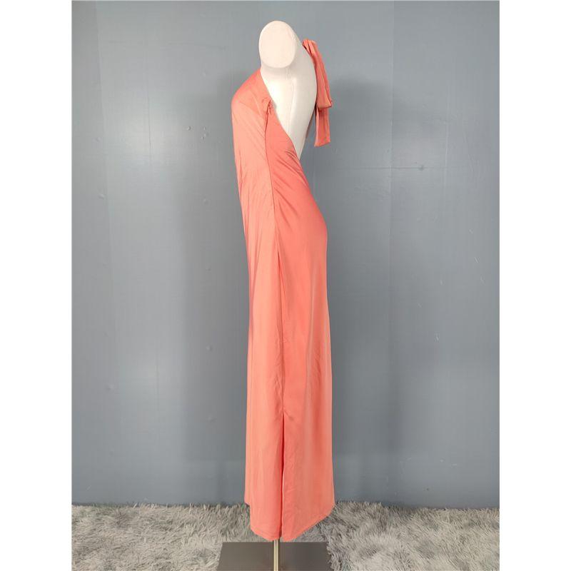 Export Single Lu Home Halterneck Slim Backless Sexy Elegant Smooth Fabric Banquet Party Lady Temperamental Elegant Dress