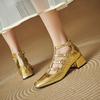 Gold silver patent leather hollow Mary Jane thick heel sexy high-top single shoes stage performance fashion model catwalk shoes