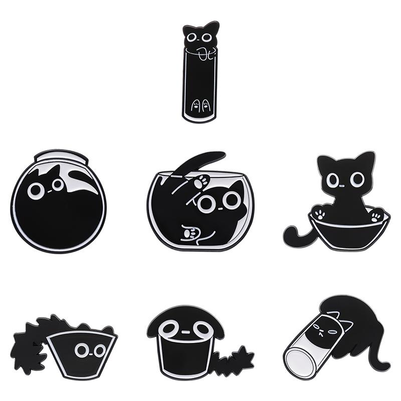 

Cute Cat Enamel Pins Custom Black Kitten Terrarium Brooches Lapel Badges Cartoon Animal Jewelry Gift for Kids Friends