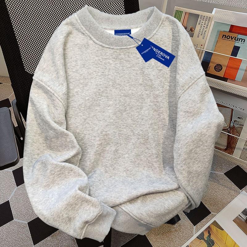 Sweatshirt à col rond surdimensionné couleur unie pour femme Coupe ample Hiver Décontracté Haut Mélange de coton