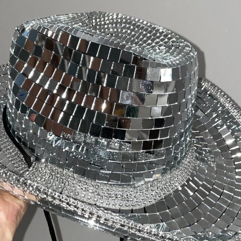 Disco Ball Cowboy Hat Girl Costume Cosplay Cap Household Decoration for Home Festival Shopping Traveling Supplies