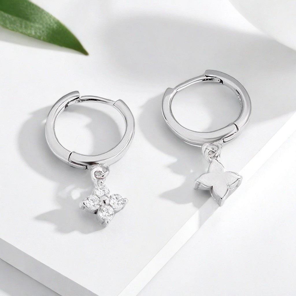  White Zircon Flower Hoop Earring for Women Luxury Crystal Four-leaf Clover Earrings Simple Fashion Huggies Jewelry Gifts
