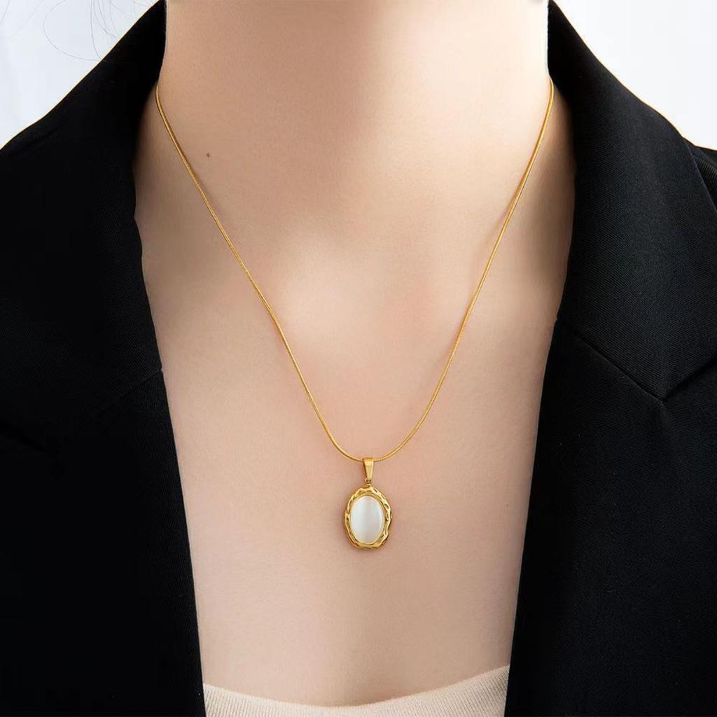 Opal Pendant Necklaces, Stainless Steel Gold Color Necklace Women, Minimalism Luxury Style Jewelry Accessories Chain Banquet