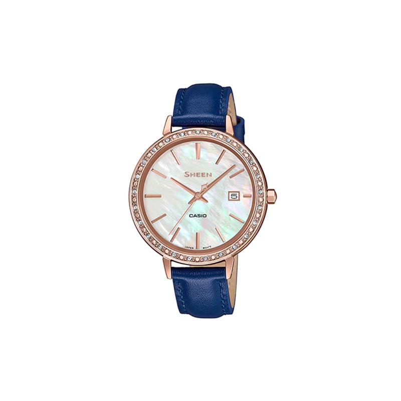 

Casio CASIOSHEEN series simple casual fashion quartz movement leather strap Japanese and Korean watch women s watch mother-of-pearl SHE-4052PGL-7A