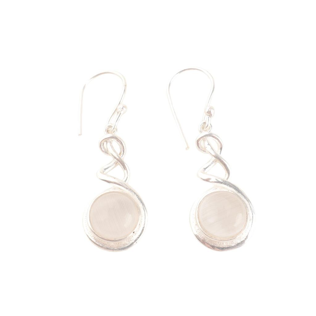 Genuine White Selenite Gemstone 925 Sterling Silver Handcrafted Jewelry Earrings CE-14-32