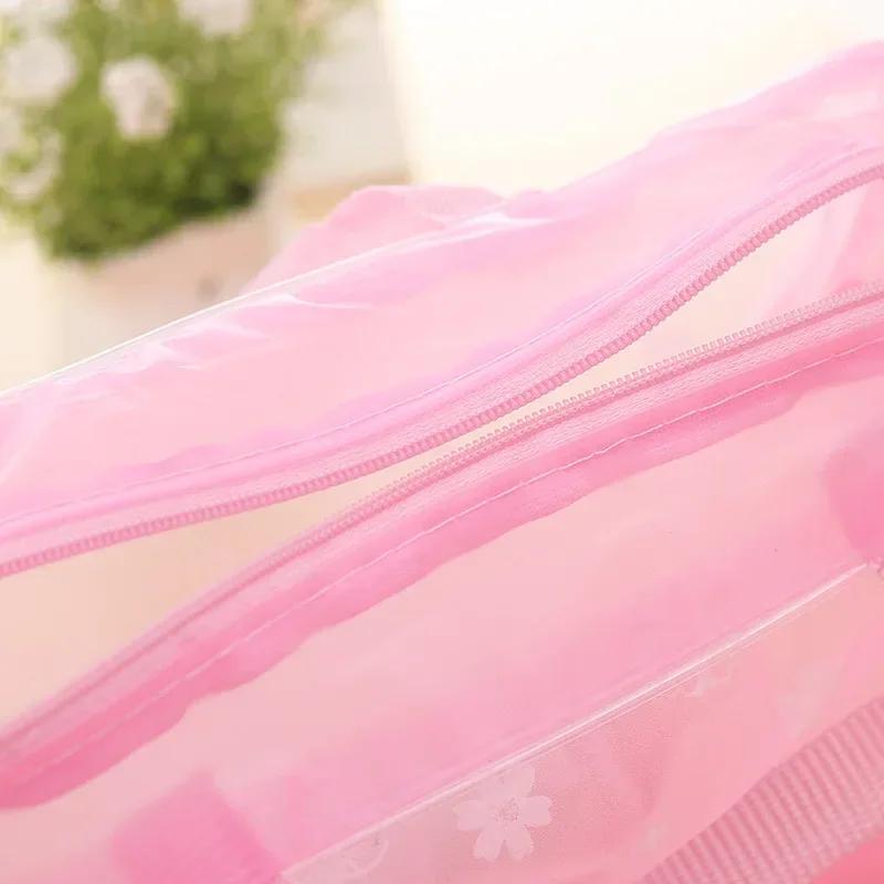Bolsa de Armazenamento de Cosméticos Impermeável em PVC para Mulheres Floral Transparente Bolsa de Lavar Criativa para Saída de Casa Bolsa de Banho Comprimida