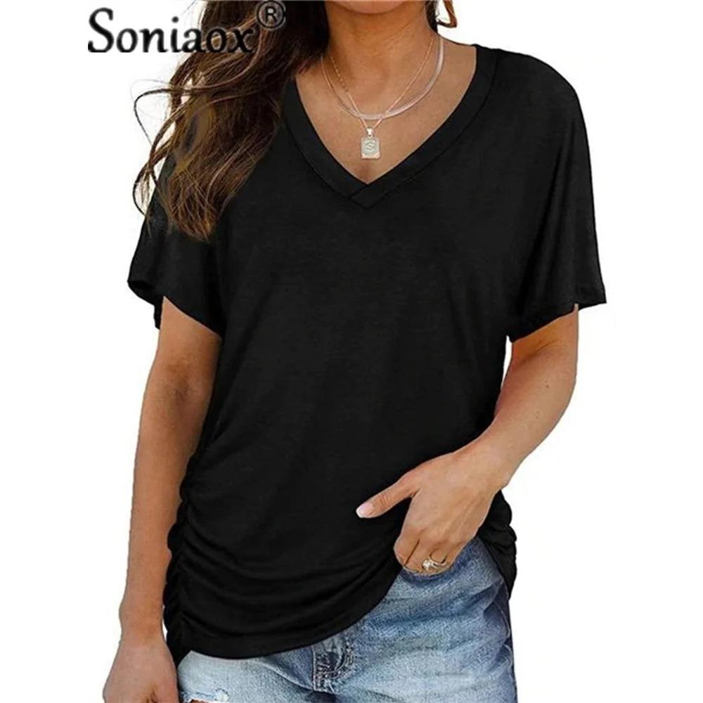 T-shirt da Donna a Manica Corta con Scollo a V Sexy, T-shirt Base Casual Larga da Donna, Top Streetwear