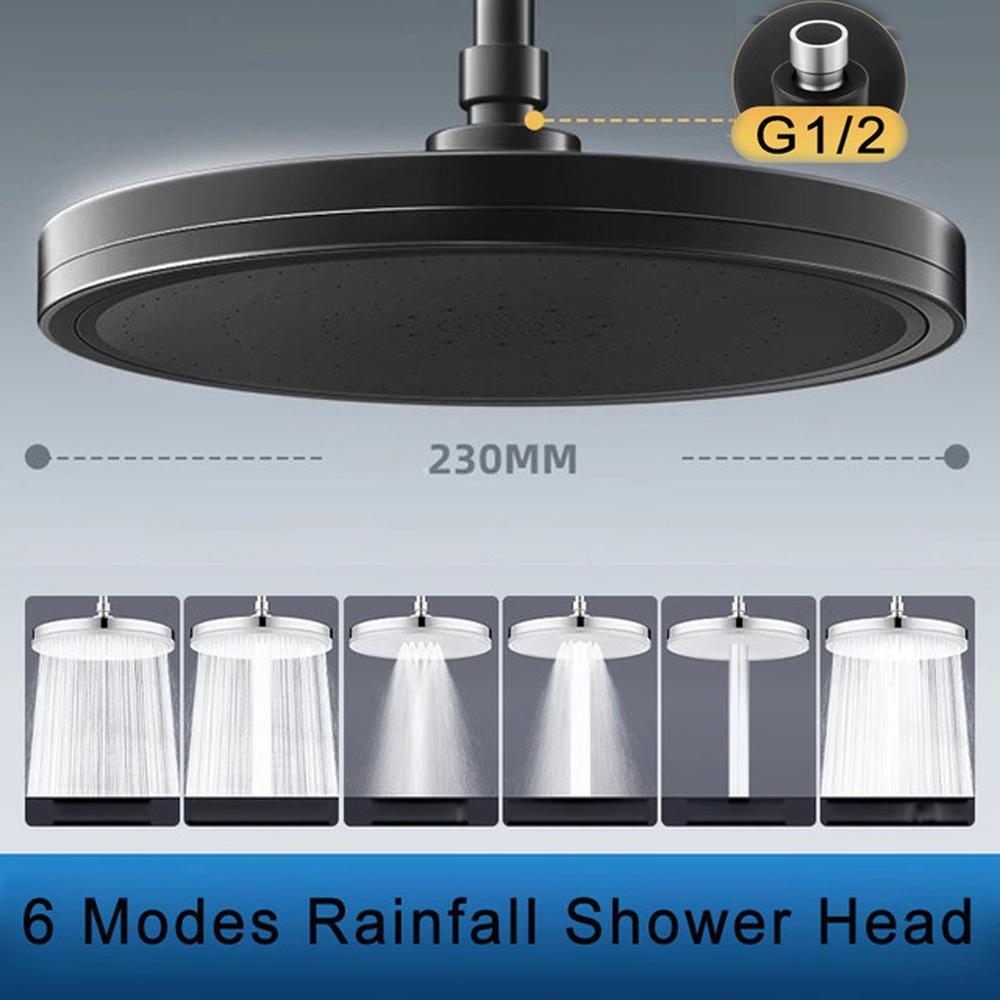 New 230mm Big Panel Large Flow Supercharge Ceiling Mounted Shower Head Set 6 Modes High Pressure Bathroom Showerhead with Filter
