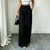Women's High Wide Leg Pants with Button Pockets Color Casual Trousers for Commute