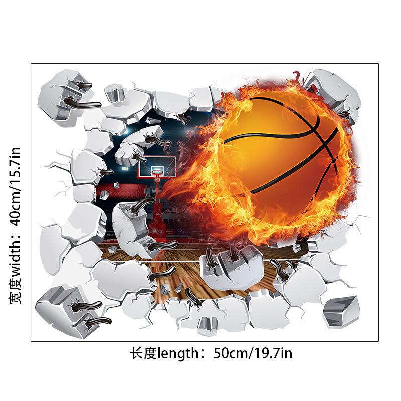 

3D настенные спортивные наклейки на стену с изображением баскетбола, самоклеящиеся наклейки на стену для декора комнаты, детская спальня, домашний настенный фон, украшение 50x40CM