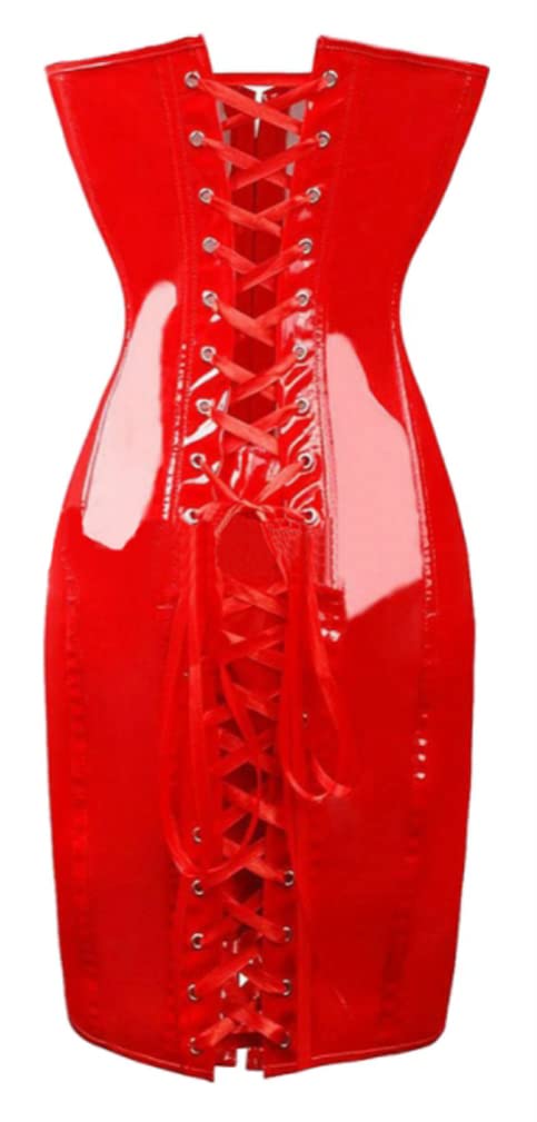 DOKiDOKi Enamel Corset Dress (Red) Bodycon Lace-Up Cosplay Costume SM Dominatrix Bondage Punk Rock Sexy Bodysuit