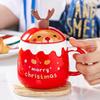 Creative Christmas Gift Ceramic Cup Cute Elk Mug Gift Water Cup with Lid Spoon Office Coffee Mug 400ml
