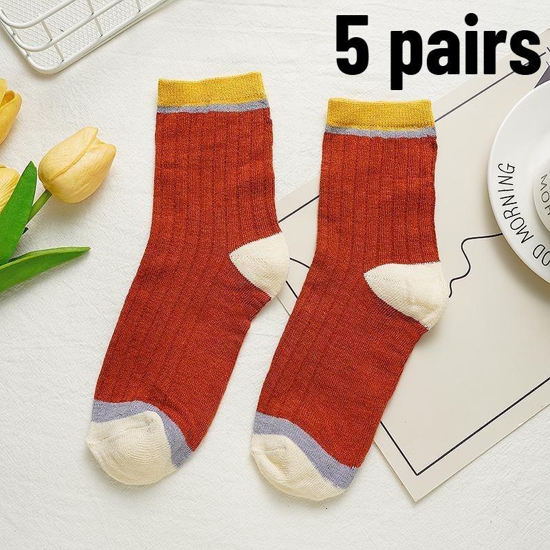 5 Paar Damen-Socken mit Spleiß-Design in Bonbonfarben, gerippt in der Mitte des Schlauchs, atmungsaktiv, schweißabsorbierend, hochelastisch