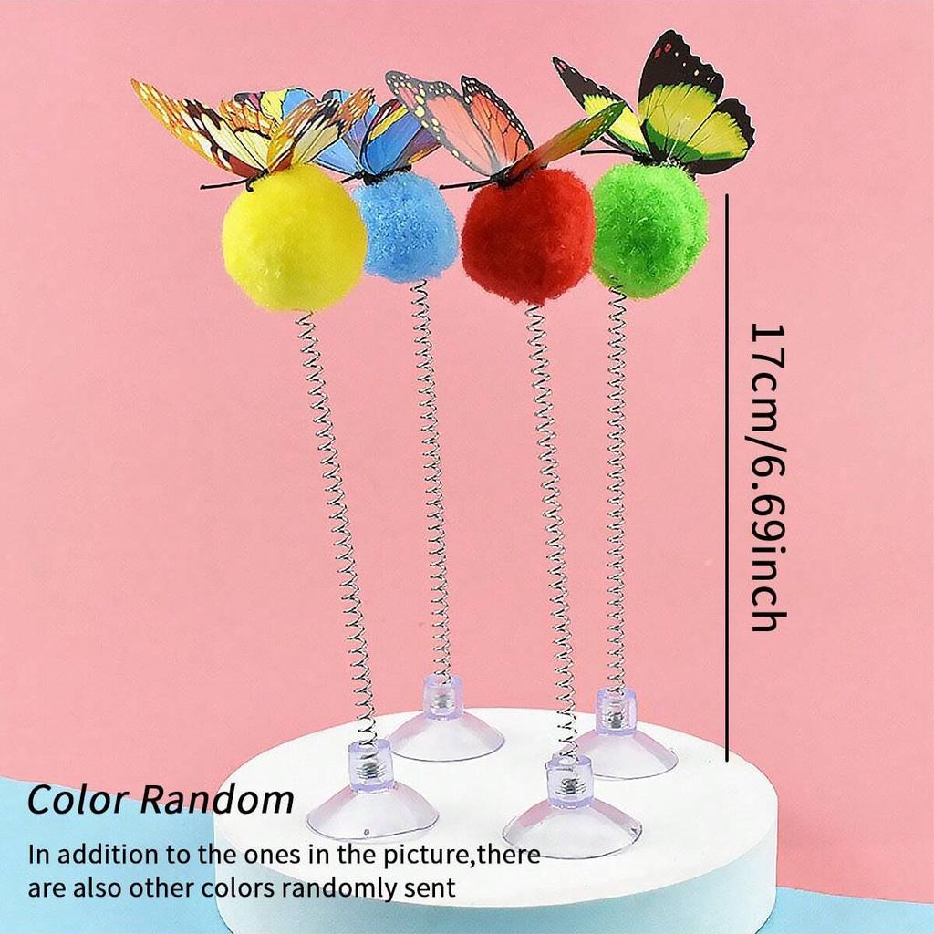 1pc-A mixed cat teaser stick with suction cup base, a spring swinging plush toy for interactive games