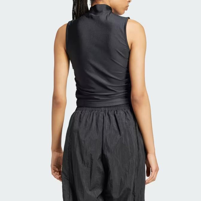 adidas Originals 3-Streifen Stehkragen Einfarbig Kordelzug Ärmellose Weste Damen Oberteile Schwarz IW5506