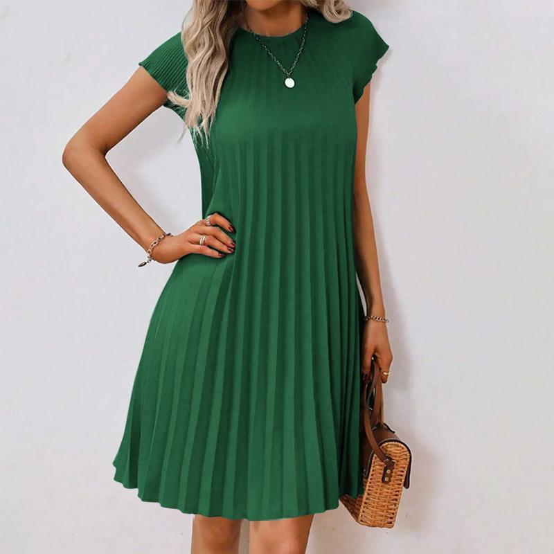 

ZANZEA Женское летнее повседневное платье с круглым вырезом, коротким рукавом, свободное, плиссированное XL