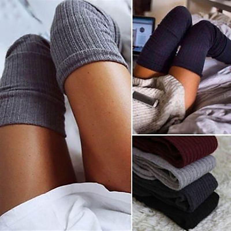 Women Long Socks Autumn Casual Warm Winter Stripe Knitted Thick Stockings