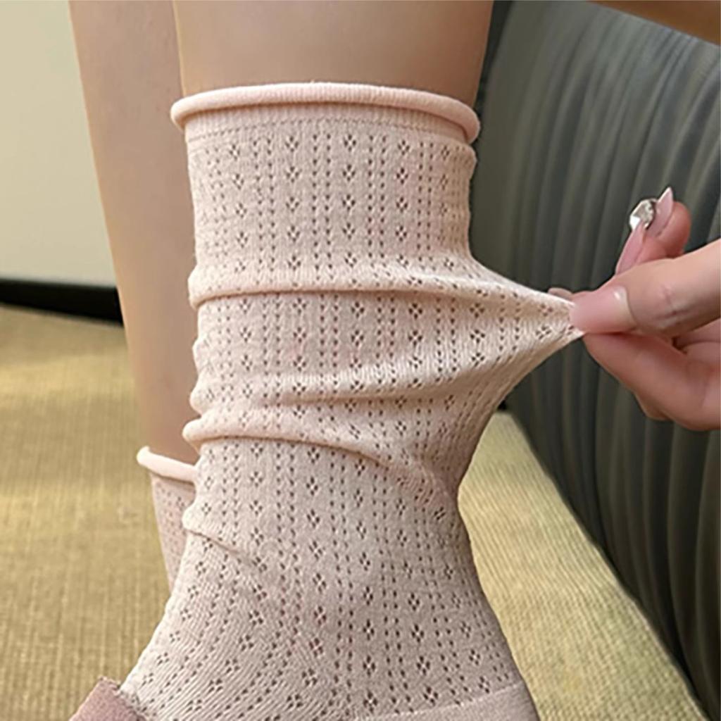 Women Casual Hollow Out Loose Sock Summer Socks For Women Thin New Candy Color Mid-Tube Stockings Sweet Girls Fashion Long Socks