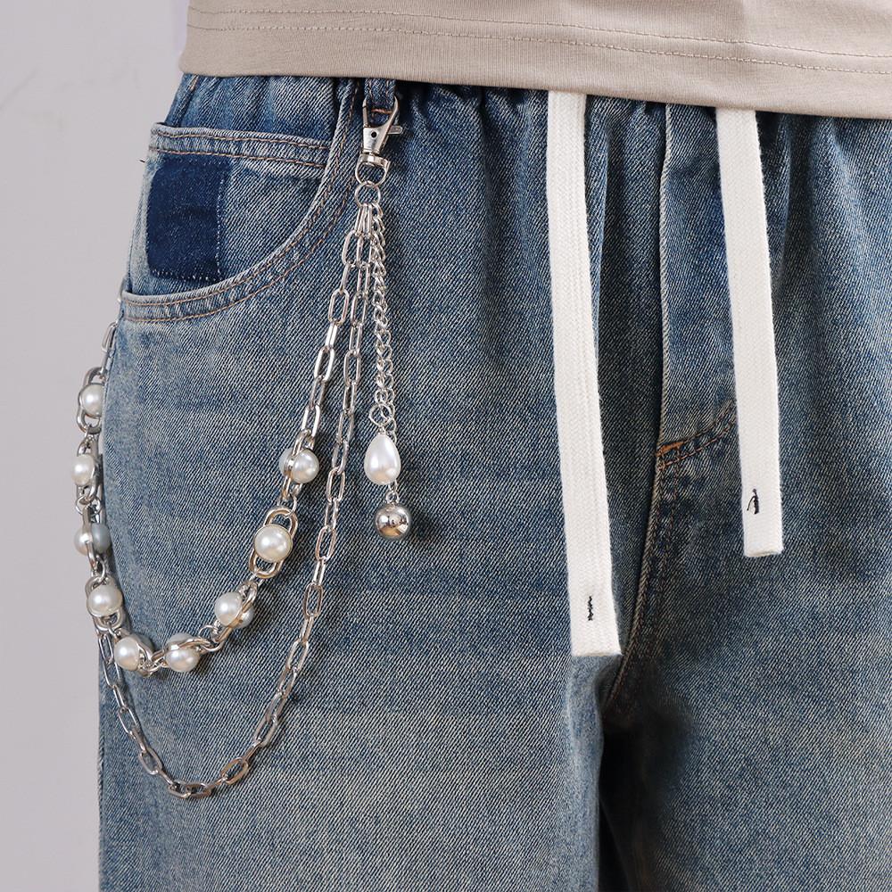 Metal Hip Hop Pearl Embellished Belt Chain For Men And Women Gift