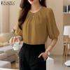 ZANZEA Women Casual Round Neck Summer Half Sleeve Blouse