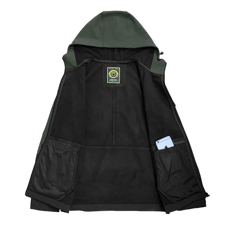 Men's Autumn New Outdoor Casual Hooded Windproof Jacket Top Men's Soft Shell Charge Jacket