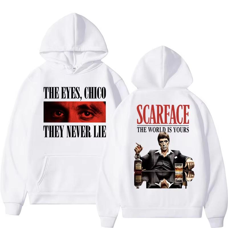 Tony Montana Scarface Vintage Graphic Hoodie Men Women Hip Hop Harajuku Oversized Long Sleeve Pullover Sweatshirt Retro Movie Fleece Top
