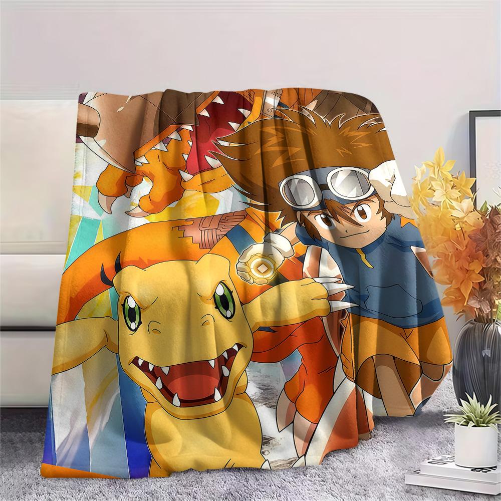 Digimon Adventure Full Crew flannel blanket, cozy for home bedroom, great gift for Digimon lovers