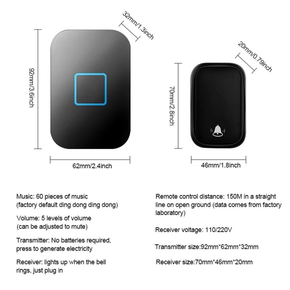 Waterproof Smart Doorbell 60 Chimes Door Chime Kit Long Range Welcome Doorbell  Remote Control