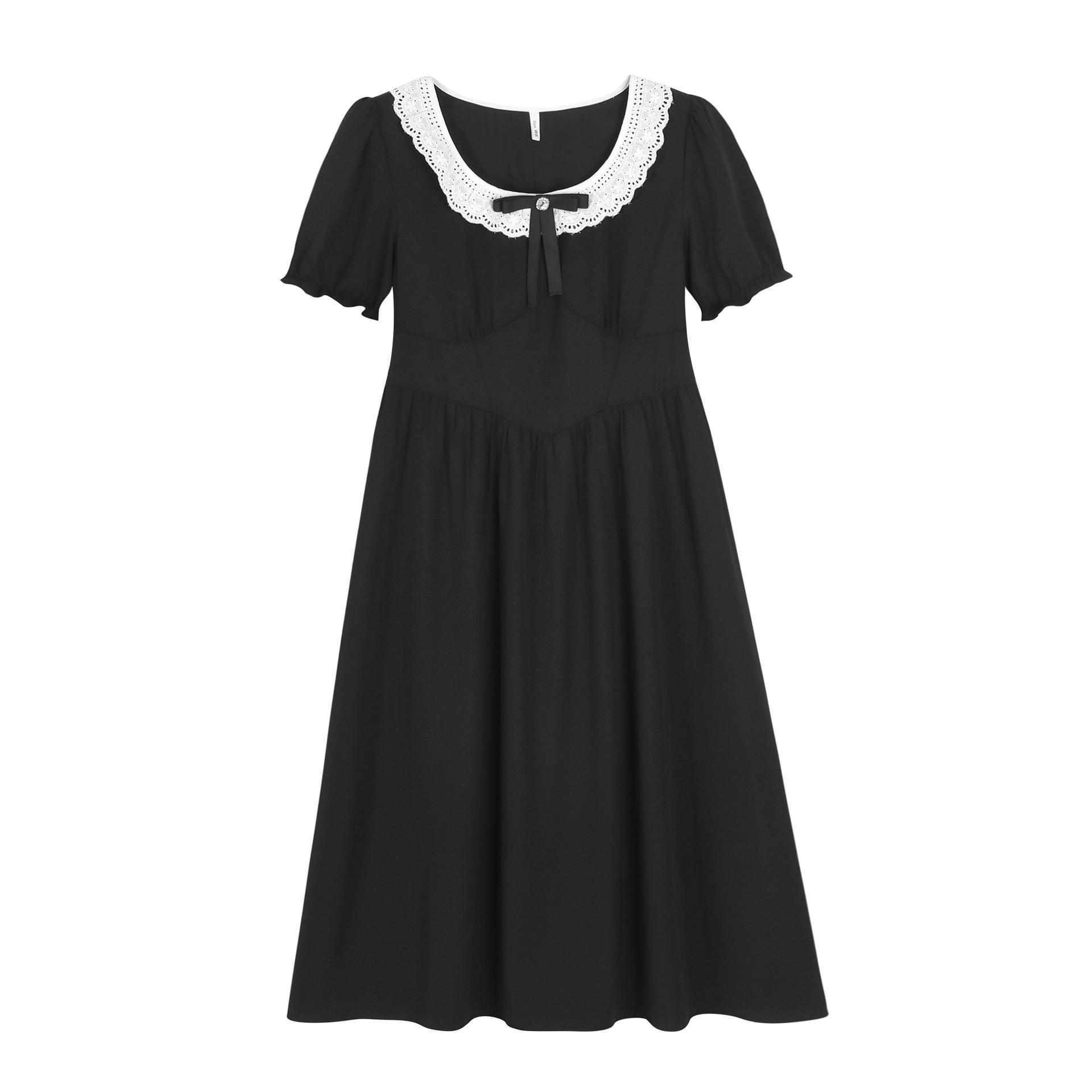 

Women s Summer Chic Puff Sleeve Dress with French Lace Trim 4XL (suitable for 180-200 jin)