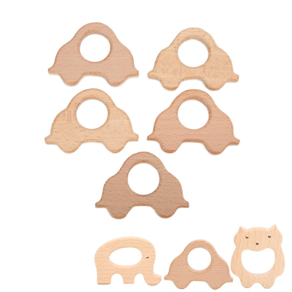 5Pcs Wooden Teether Toys Natural Beech Sturdy Durable Impact Resistance Smooth Safe Non Toxic Wood T