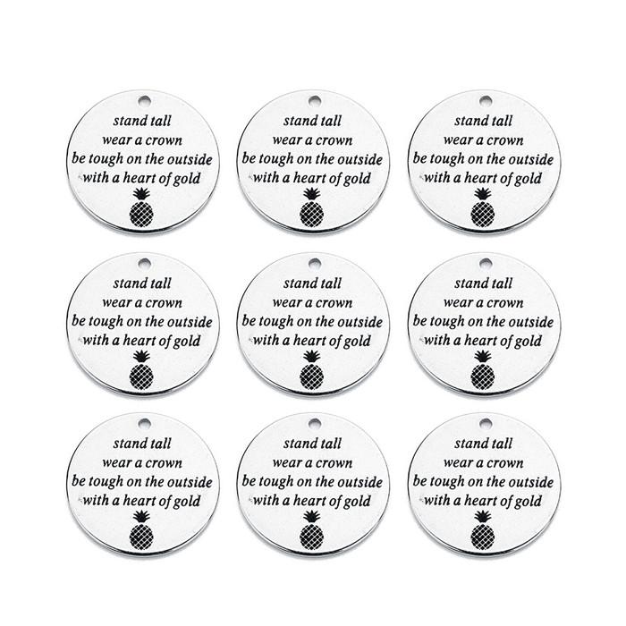 Louleur 10 Styles Stainless Steel Rhodium Pendants Stamping Tag Round Letter Charm Pendant for DIY Necklace Bangle Makings