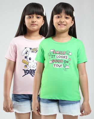 Dívčí tištěná trička s kulatým výstřihem a polovičním rukávem, balení 2 kusů