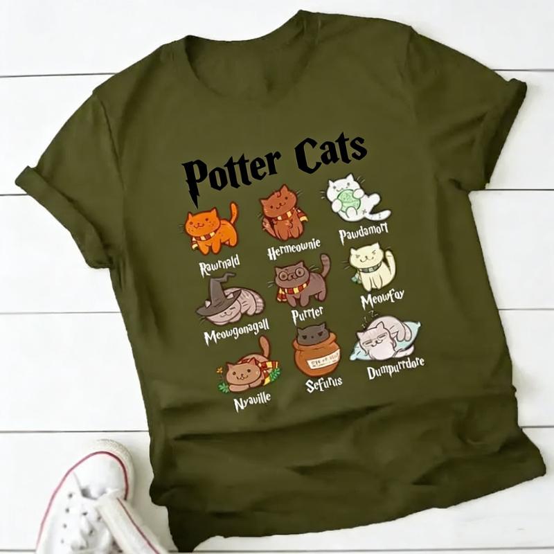 Cute Potter Cats Mom Shirt Fashion Plus Unisex Tshirt Harajuku Short Sleeve Crewneck Cotton Kawaii Casual Printed Tshirt Tops