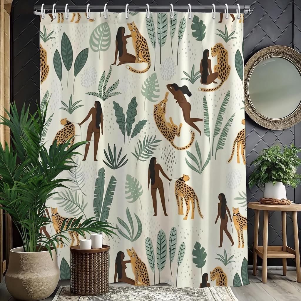 Red Japanese Bird Shower Curtain with Crane and Plum Blossoms,Waterproof Fabric Bath Curtain, Anime Wave Style Bathroom