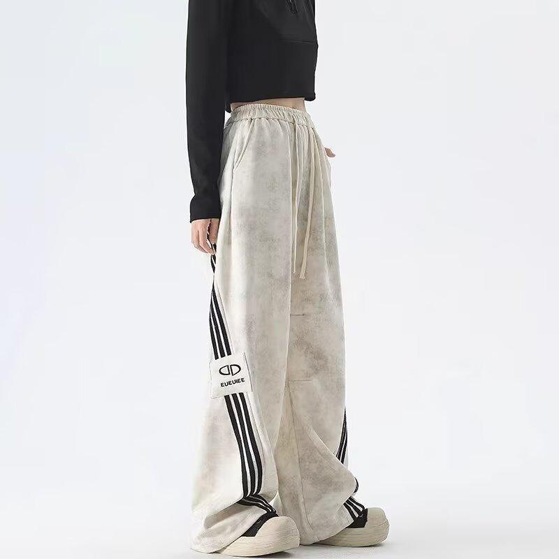 Tie-dye Drape Sweatpants Men's and Women's Autumn Trendy Brand Three-bar Loose Wide-leg Floor-mopping Pants