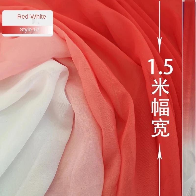 100D Gradient Chiffon Fabric By The Meter Per for Dress Skirt Clothing Sewing Drape Textile Summer Plain Cloth Black White Blue