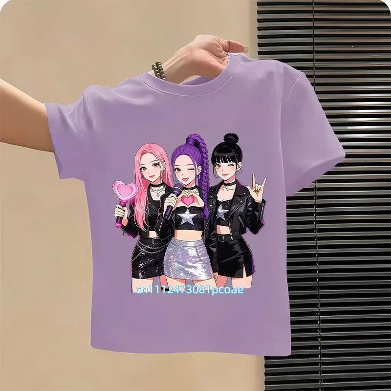 Kpop Childrens T Shirt Cartoon Graphic Short Sleeve Summer Comfortable Top Funny Gift for Fans Harajuku TShirts Girls Clothes