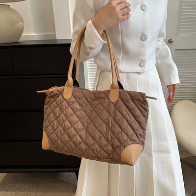 Embroidery Plaid Casual Tote Bags For Women  Large Capacity Cotton Shoulder Bag Ladies Handbags For Commuting