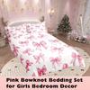 Pink Bow Duvet Cover Set Single Size With 1 Pillowcase Dreamy Princess Style Bedding Set For Kids Girls Teens