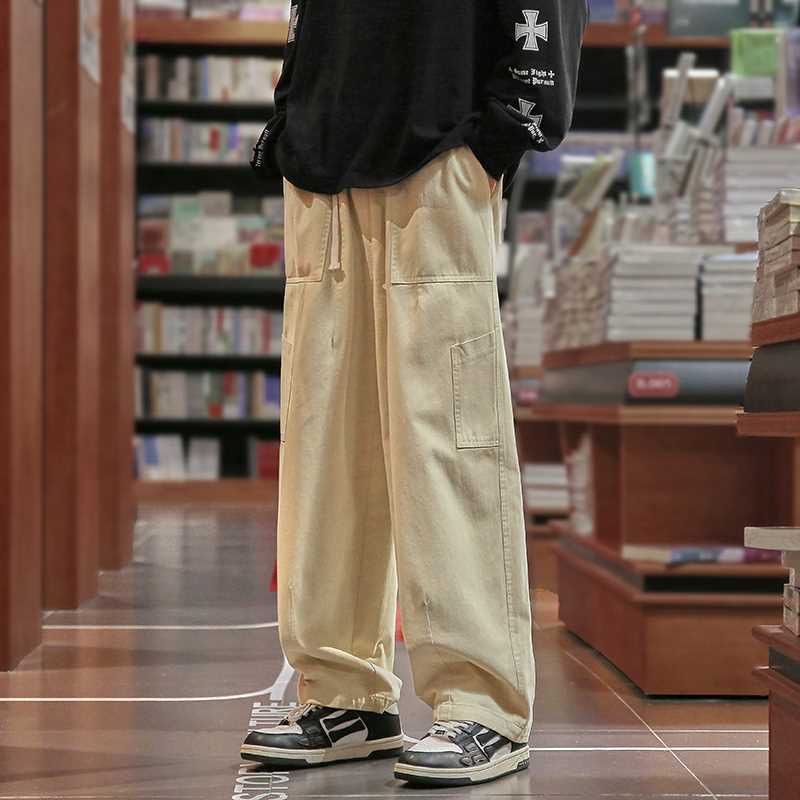 Módní japonské trendy pracovní kalhoty pro muže na podzim Americký retro ležérní volné rovné široké nohavice Všestranné kalhoty