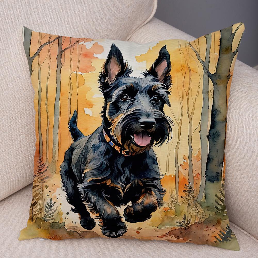 Roztomilý povlak na polštář s mini kníračem pro domácnost, oboustranný potisk, dekorace, kreslený mazlíček, zvíře, na pohovku, do auta, povlak na polštář, měkký plyšový povlak na polštář